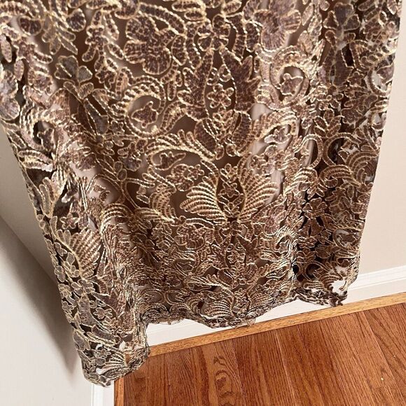 BHLDN Tadashi Shoji Odette Dress 8 Champagne Lace Sequin Gown Embroidered Formal - Picture 14 of 16